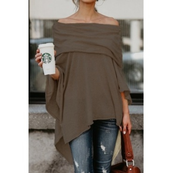 FLcraftyGirl Tops - *RESTOCKED* Asymmetrical Dew Shoulder Top/Poncho